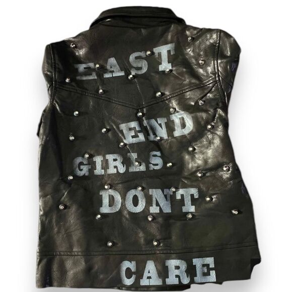 Black Double Buckle Side Straps Multi Zippers Graffiti Back Moto Bikers Jacket - Picture 4 of 5